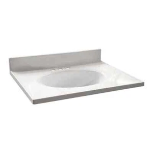 【New】25 in.W x19 in.D Cultured Marble Vanity Top inSolid White w/Solid White Bas - Picture 1 of 3