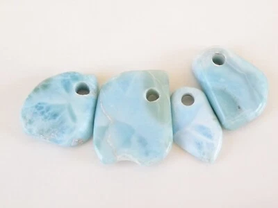Lot of 4 Natural Larimar Large Slab with Holes Jewelry Making Healing Pendant - Image 1 of 4