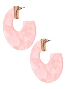 Pendientes de aro rosa claro translúcido detalles en tono dorado estilo disco 1 7/8 pulgadas - Imagen 1 de 2