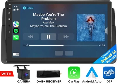 DAB+ For BMW E46 Android 14 9" Touch Screen Car Stereo GPS Sat Nav Radio CarPlay - Image 1 of 4