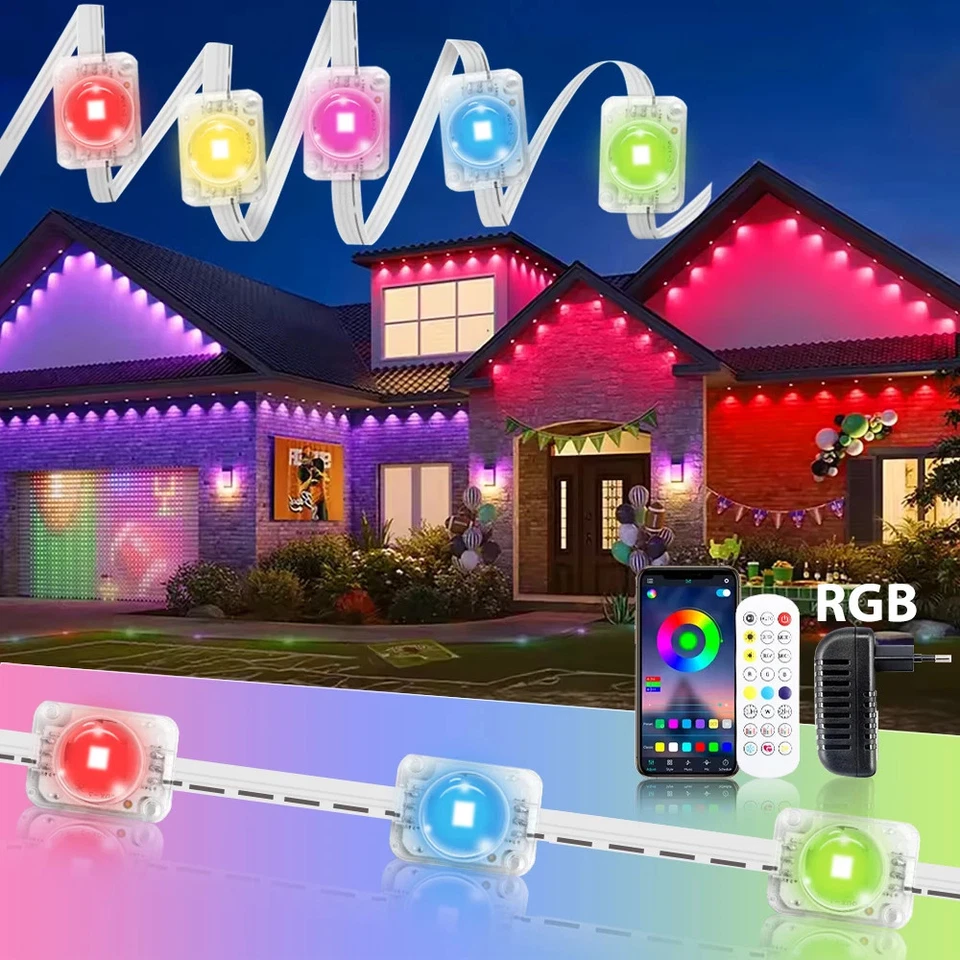 60M Smart RGB Eave Lights App Remote IP67 Permanent Outdoor LED String Lights - Image 1 of 4