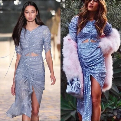 Alice McCall I Feel It Coming Ruched Asymmetrical Blue Midi Dress Size 4 - Image 1 of 4