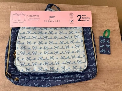 Dabney Lee 2 pc Packing Cube Travel Set with 1 luggage tag - Blue Bows New - Image 1 of 4