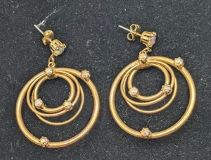 Avon Gold Tone Triple Dangle Hoop Earrings AB Rhinestones Pierced 2" Drop - Picture 1 of 8
