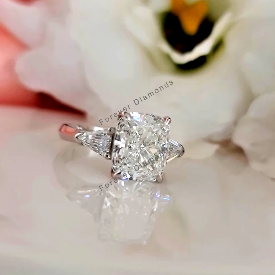 Diamond Ring Radiant Cut 18k White Gold 3.40 Carat IGI Lab Created E F  VS - Image 1 of 4