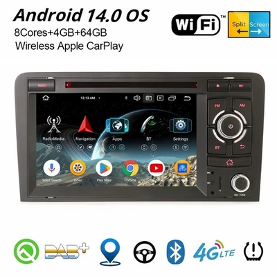8-Kern Android 14 CarPlay Autoradio für AUDI A3 RS3 RNSE-PU Navi DAB+ WiFi 64GB - Bild 1 von 4