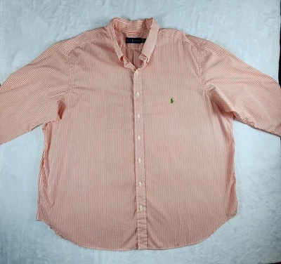 Camisa Ralph Lauren Para Hombre 3XB Naranja Blanco Rayas Abotonada Manga Larga Algodón Foto 1 de 4
