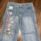 Vintage Y2K Bobby Jack Brand Girls Blue Embroidered Denim Flared Jeans Size 16