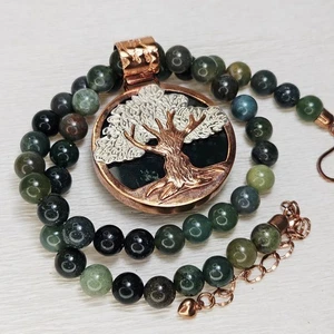 Rare Jay King DTR Tree of Life Pendant Copper Silver Moss Agate Necklace - Picture 1 of 9