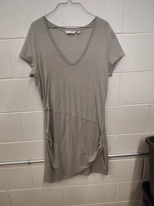 Athleta Dress Women's Central Large Gray/Green Ruched Short Sleeve Pima Stretch - Picture 1 of 3