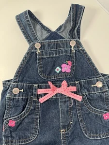 Vtg. Oshkosh Overalls Genuine Kids Girl's 6M Jean Denim Embroidered Flowers Bow - Picture 1 of 6