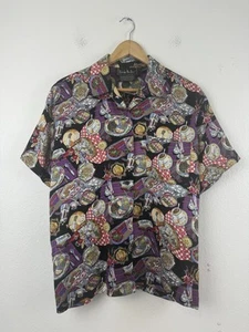 Vintage 1993 Nicole Miller 100% Silk ButtonUp Camp Shirt Size M French Food RARE - Picture 1 of 10
