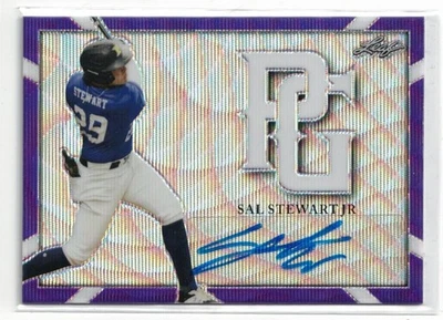 2021 Leaf Perfect Game Metal PURPLE Wave RC AUTO Sal Stewart Rookie Autograph /8 - Image 1 of 2