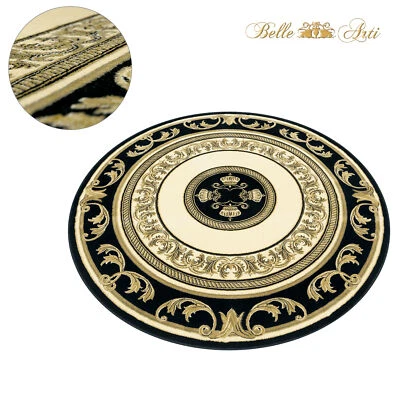 Teppich Muster Rund Schwarz 200x200 cm Seidig Barock Carpet Rug 649 - Bild 1 von 4