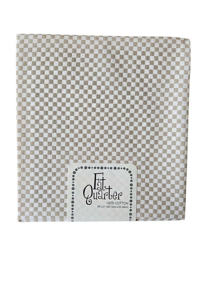 #110 Imported Fabric Fat Quarter 100% Cotton - Tan and White Checked - Image 1 of 1