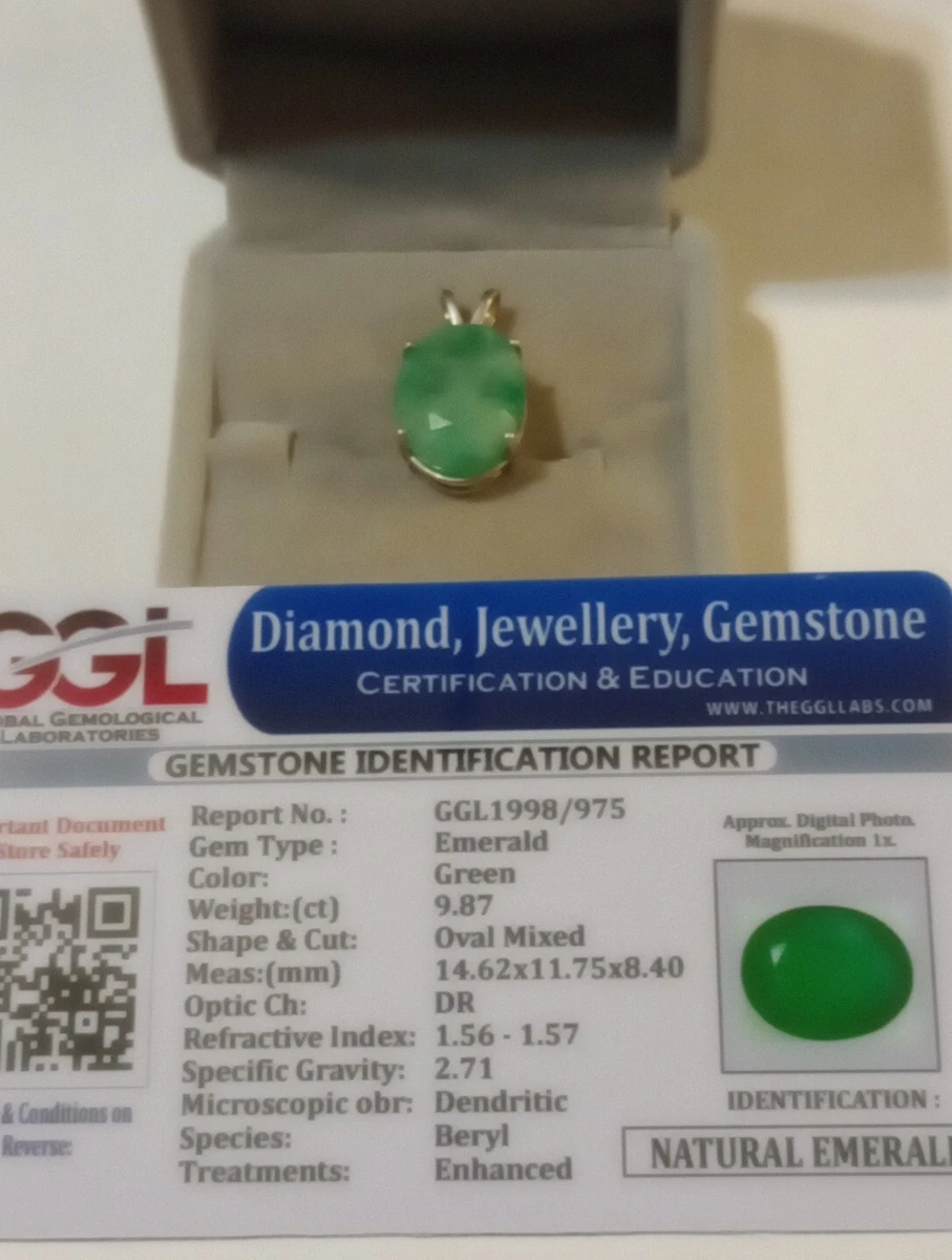 55Carat Colgante De Esmeralda Genuina Natural Ovalado Diseño Simple En Plata De Ley 92.5?, Gema Cristal Metal Diamante De Imitación, Esmeralda