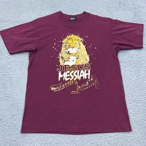 VTG Jesus T-Shirt L The Messiah Lion Lamb Single Stitch Red Isaiah 53 USA Made - Imagen 1 de 14