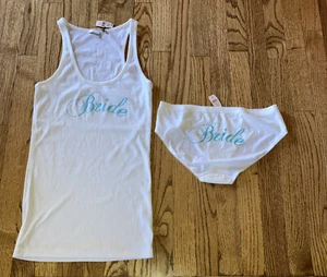 NWT Victoria’s Secret BRIDE tank and under ware Large white and teal blue - Picture 1 of 6
