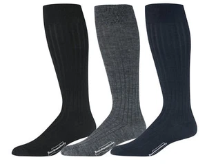 Men's Over the Calf Dress Socks, Merino Wool Knee High Ribbed Socks - Picture 1 of 45