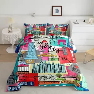 Statue of Liberty Comforter Set New York Cityscape Bedding Set for Kids Children - Picture 1 of 12