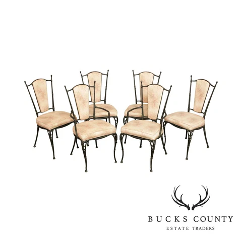 Hollywood Regency Style Vintage Cast Aluminum Faux Bamboo Set 6 Dining Chairs Cover