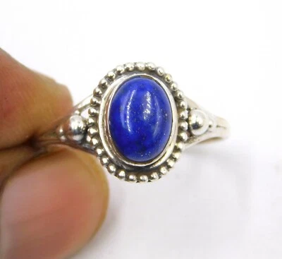 2.50Gm 925 Sterling Silver AAA Natural Lapis Lazuli Cab Stone Fine Ring M2049 - Image 1 of 4