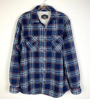 Freedom Foundry Men's Fleece Shirt Jacket Size M Blue Gray Plaid Sherpa Lined - Image 1 of 4