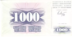 Bosnia and Herzegovina one thousand dinars 1992 circulated - Picture 1 of 2
