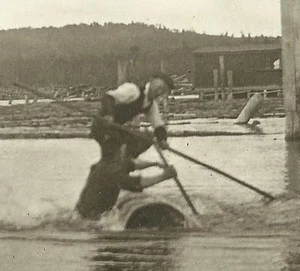 Hill City MINNESOTA RP c1910 LOG ROLLING CONTEST Lumberjack Logging Grand Rapids - Picture 1 of 3