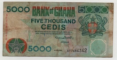 GHANA 5000 CEDIS 1998 PICK 34 A LOOK SCANS - Image 1 of 2