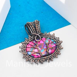 Dubble Tree of Life Pink Copper Turquoise Copper Wire Wrapped Gift Pendant KJ-10 - Picture 1 of 11