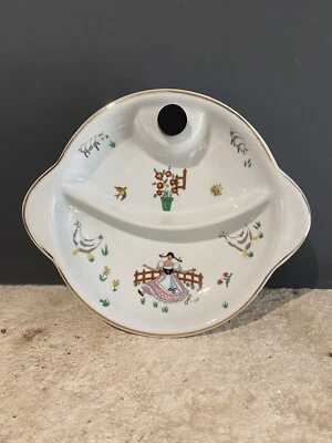 Assiette Chauffante Bébé Vintage / Bol Oreille Porcelaine Limoges France Singer - Photo 1/4
