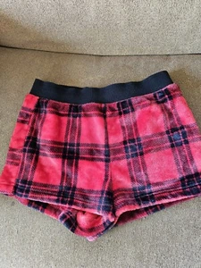 Victoria Secret PINK Fleece Shorts Red And Black Checkered Small Shirt Soft - Picture 1 of 8