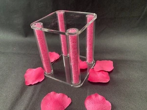 Square Cake Spacer Separator Hot Pink Crystal Filled Acrylic Wedding Baby Girl - Picture 1 of 10