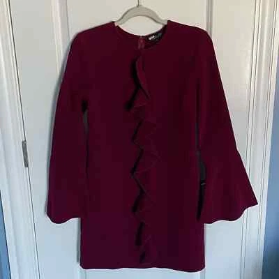 Vestido Rachel Zoe Manga Larga Volantes Delantero Rojo Borgoña Talla 4 29005 Foto 1 de 4