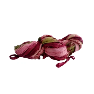 Sari Silk Ribbon super bulky yarn -Marron Pink -Sari Silk Ribbons - Silk Strips - Image 1 of 4
