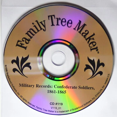 Broderbund Family Tree Maker CD # 119 Confederate Soldiers años 1860 Foto 1 de 3