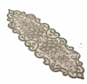 NWT PIER 1 BEADED TABLE RUNNER SILVER & WHITE 36"x13" WEDDING HOLIDAY WINTER - Picture 1 of 12