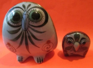 Vintage mexikanische Keramik handbemalt Mutter und Baby Eule Regal Dekor Figuren SIGNIERT - Bild 1 von 5