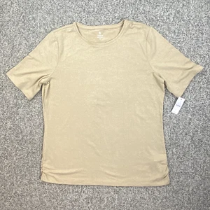 T by Talbots Shirt Womens Large Petite Gold Metallic Short Sleeve Crewneck NWT - Picture 1 of 14