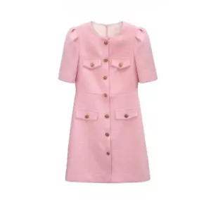Handmade tweed boucle pink rose short sleeve dress size M,L,XL - Picture 1 of 6