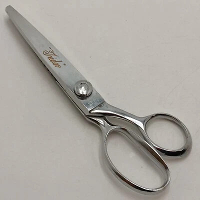 Vintage Tudor Chrome Sewing Scissors Shears  ridged cut blade Made in Japan - Image 1 of 4