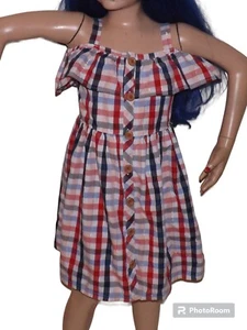 Woven Size 6 Girls Red, White, and Blue Checkered Sleeveless Dress - Picture 1 of 8