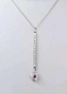 Massive 14k Weißgold Hängel DIAMANT und RUBIN BLUME Anhänger Halskette - Bild 1 von 24