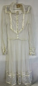 De colección Años 70 Gunne Sax Jessica San Francisco Encaje Superpuesto Talla 30 Cuentas Corpiño Mujeres - Imagen 1 de 12