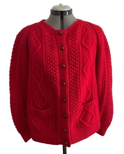 Vintage Marika O'Dowd Strickjacke rot Wolle Zopfmuster Holzknöpfe *LESEN* - Bild 1 von 11