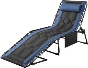 Portable Lounge Chairs 4-Position Adjustable Camping Lounge Chair with Pillow - Picture 1 of 4