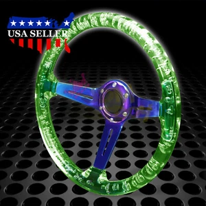 Crystal Steering Wheel Green 6-Holes 345mm Bubble Burnt Spoke Deep Dish Racing - Picture 1 of 7
