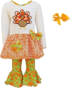 Ann Loren BNWT Girl’s Thanksgiving Outfit Turkey & Pumpkin Dress Size 7/8 - Picture 1 of 6
