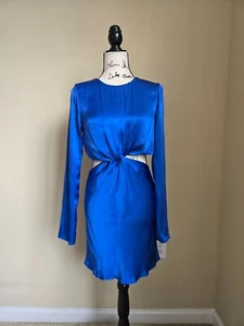 Shona Joy Twist Front Minikleid Damen 4-Riemen blau Satin Langarm - Bild 1 von 14